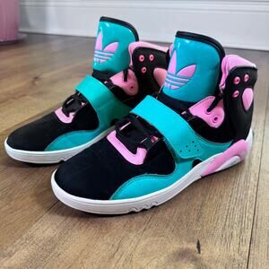 Adidas Roundhouse G59832 Pink Teal Black Women 7.5 Retro High Top Sneakers 2012